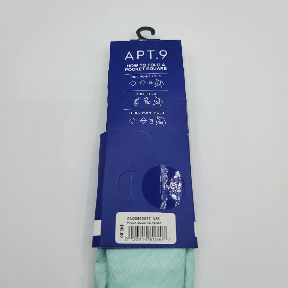 Apt 9 Mens Skinny Neck Tie with Pocket Square Light Green Occasion Set NWT - Picture 3 of 6